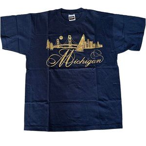 Vintage Navy Blue Gold Graphics Michigan T Shirt XL  90s